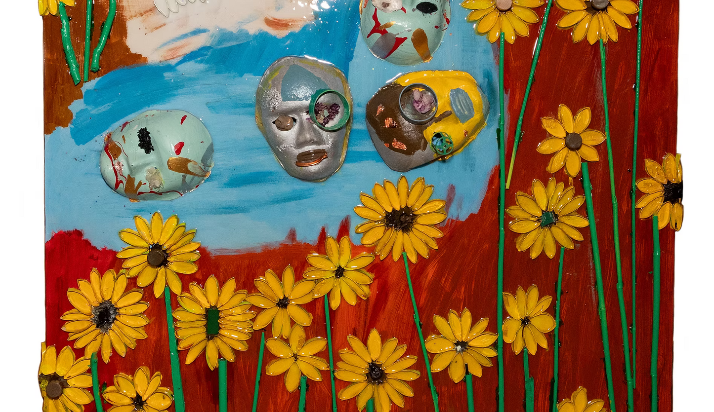 Sunflowers on My Mind Floating in a River under Clear Skies (Giclee)