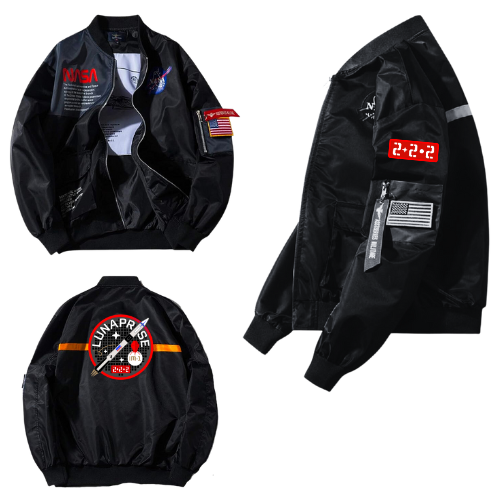 Official Custom Nasa Space Flight Jacket with LP Patches(Black) - 222 ARTIST BOMBER