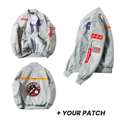 Official Custom Nasa Space Flight Jacket with LP Patches(Off-Gray) 222 ARTIST BOMBER